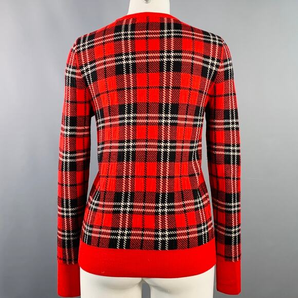 EQUIPMENT Size S Red Black White Wool Blend Plaid Crew Neck Pullover - Picture 3 of 7